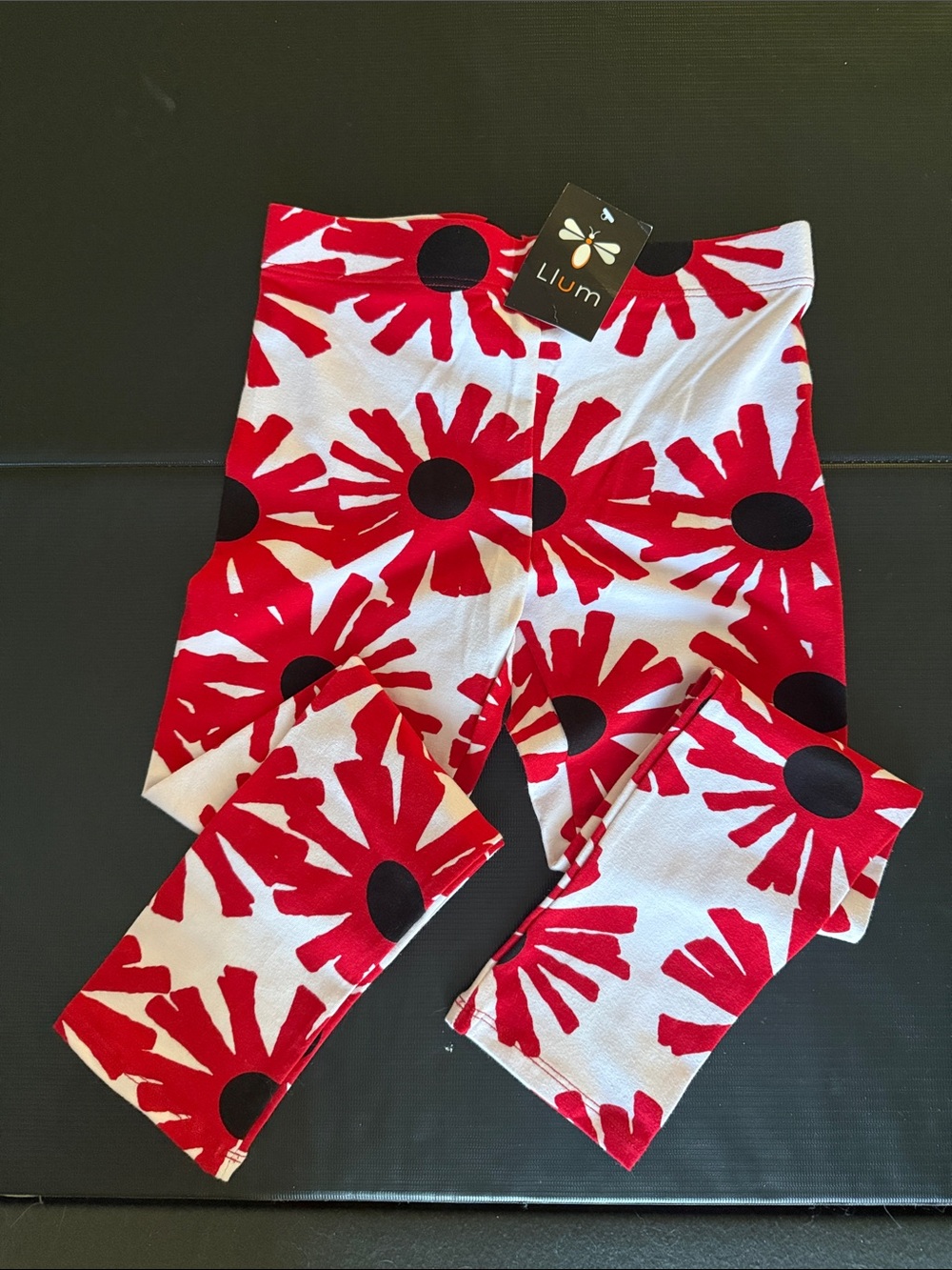 Kids Red, black & White Floral Leggings